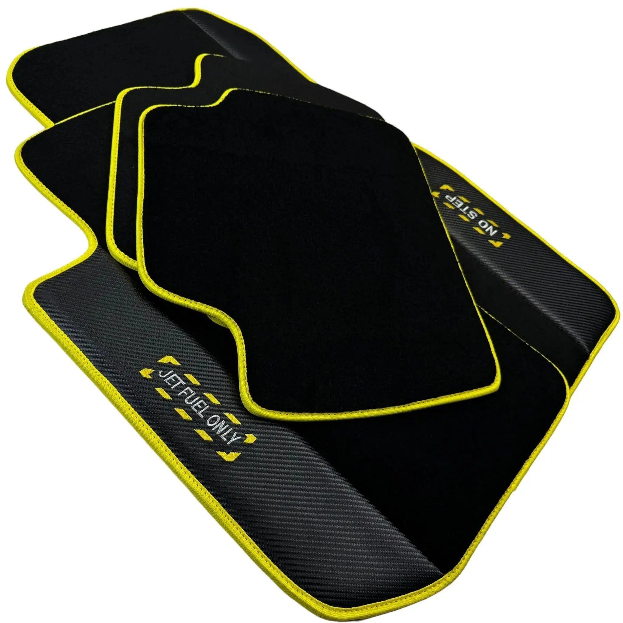 Black Floor Mats For BMW 7 Series F02 | Fighter Jet Edition | Yellow Trim AutoWin Brand - AutoWin