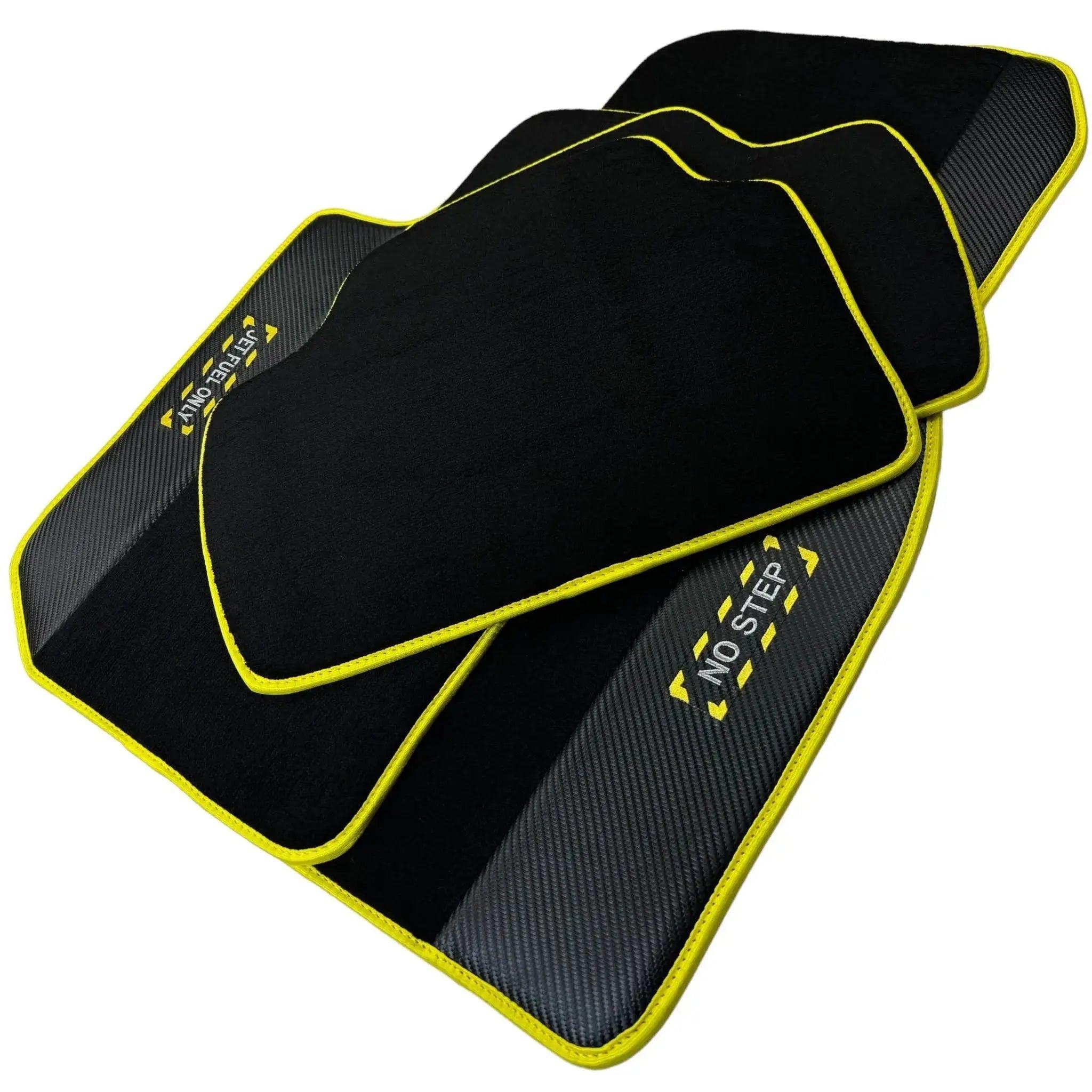 Black Floor Mats For BMW 7 Series F02 | Fighter Jet Edition | Yellow Trim AutoWin Brand - AutoWin