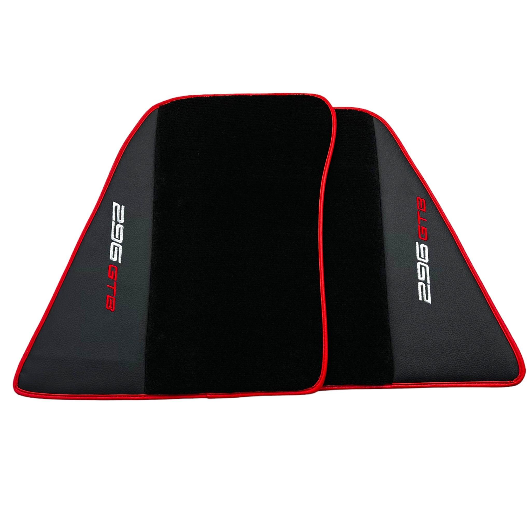 Black Floor Mats for Ferrari 296 GTB (2022-2024) with Leather and Red Trim - AutoWin