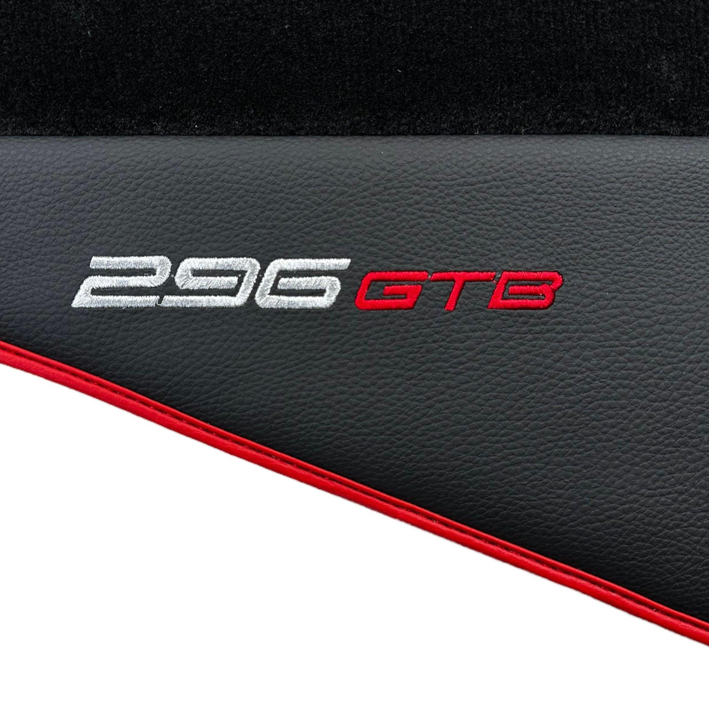 Black Floor Mats for Ferrari 296 GTB (2022-2024) with Leather and Red Trim - AutoWin