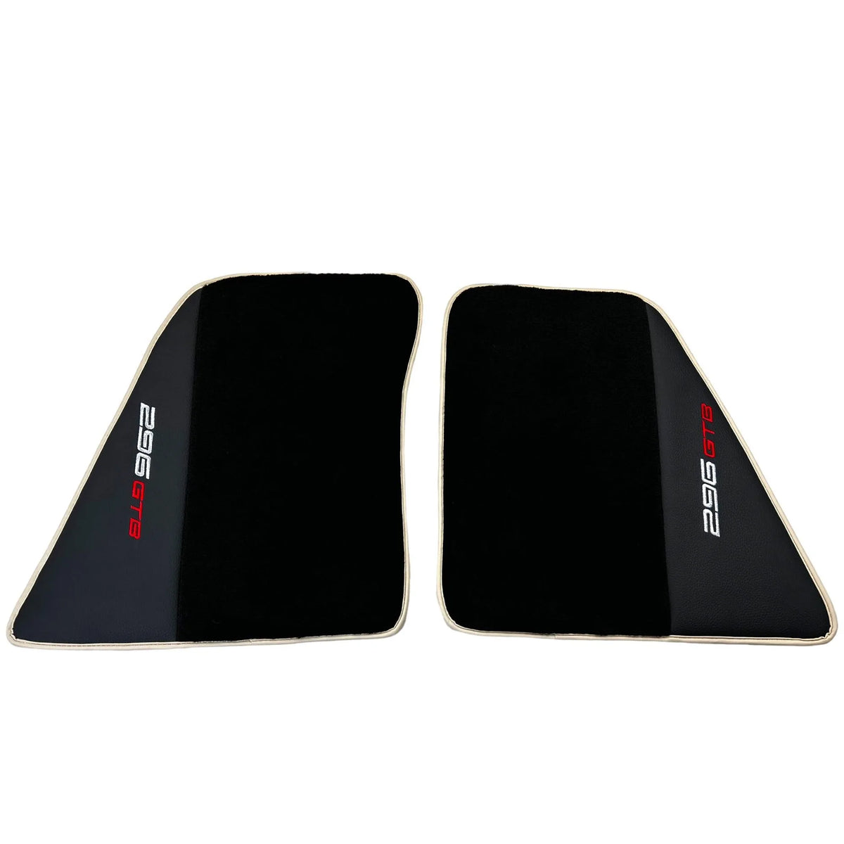 Black Floor Mats for Ferrari 296 GTB (2022-2027) with Leather | Beige Trim - AutoWin