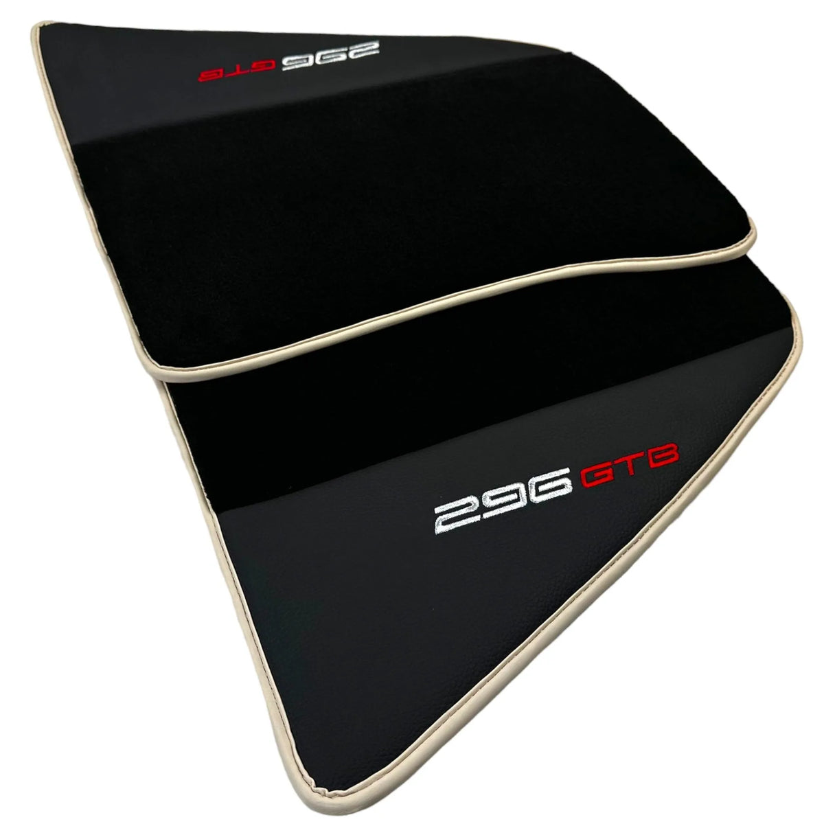 Black Floor Mats for Ferrari 296 GTB (2022-2027) with Leather | Beige Trim - AutoWin