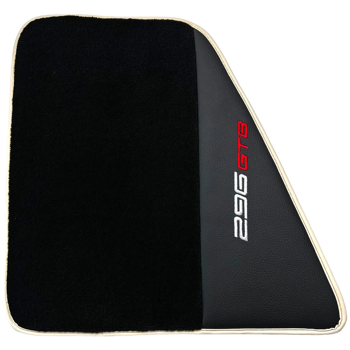 Black Floor Mats for Ferrari 296 GTB (2022-2027) with Leather | Beige Trim - AutoWin