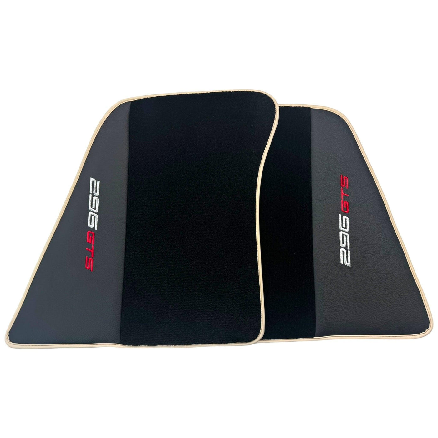 Black Floor Mats for Ferrari 296 GTS (2022-2024) with Leather and Beige Trim - AutoWin