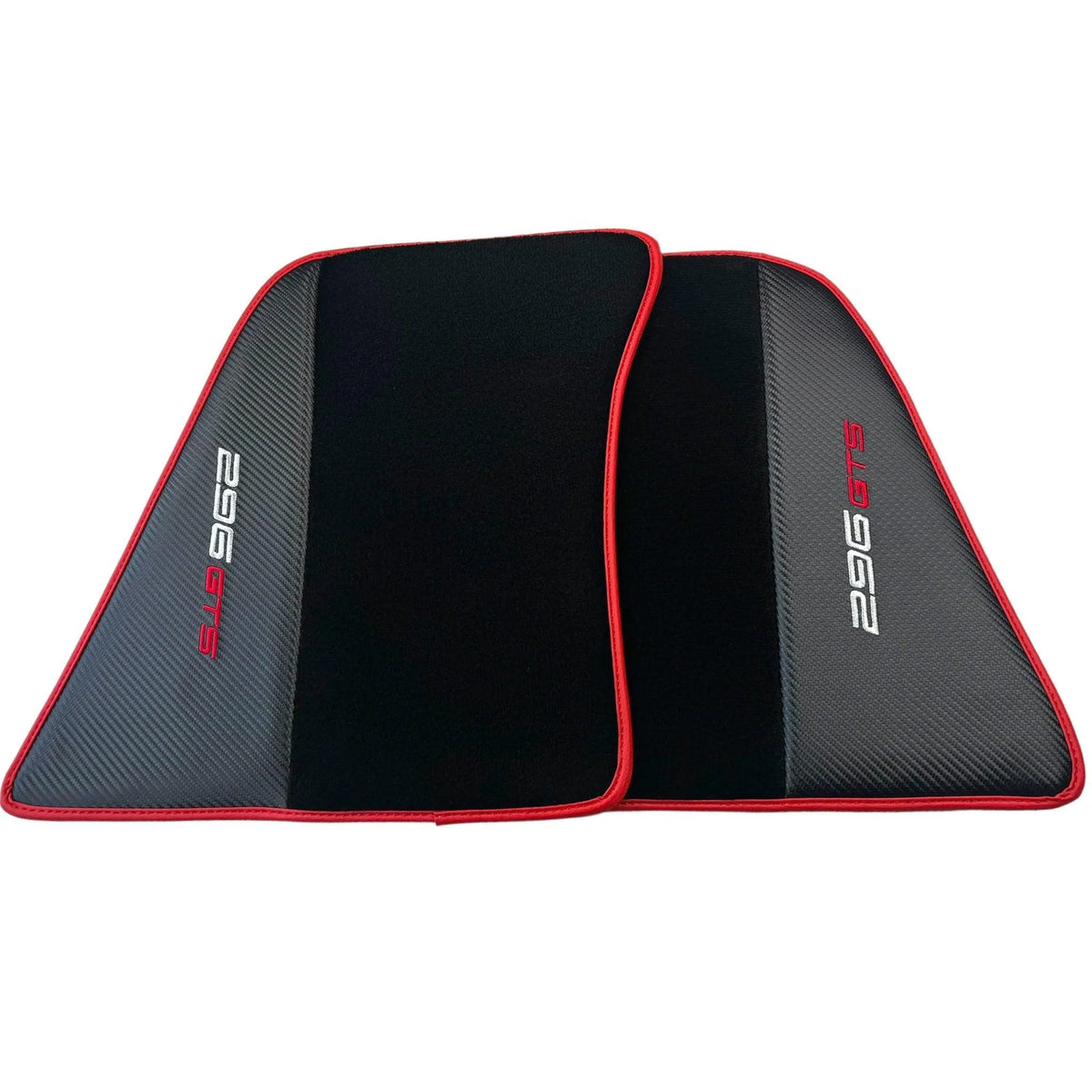 Black Floor Mats for Ferrari 296 GTS (2022-2027) with Carbon Fiber | Red Trim - AutoWin