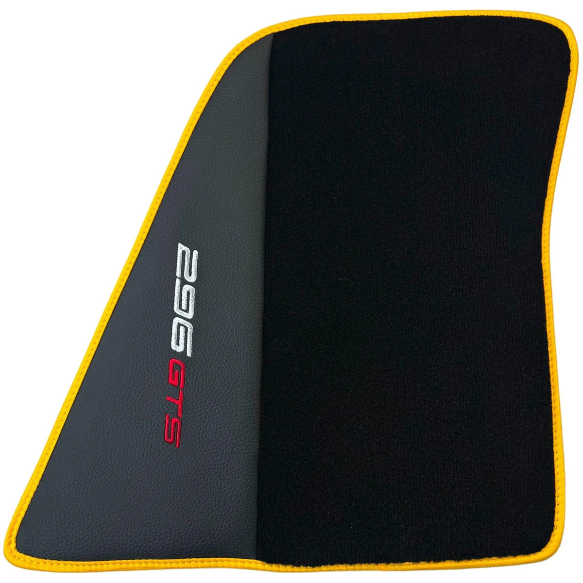 Black Floor Mats for Ferrari 296 GTS (2022-2027) with Leather and Yellow Trim - AutoWin