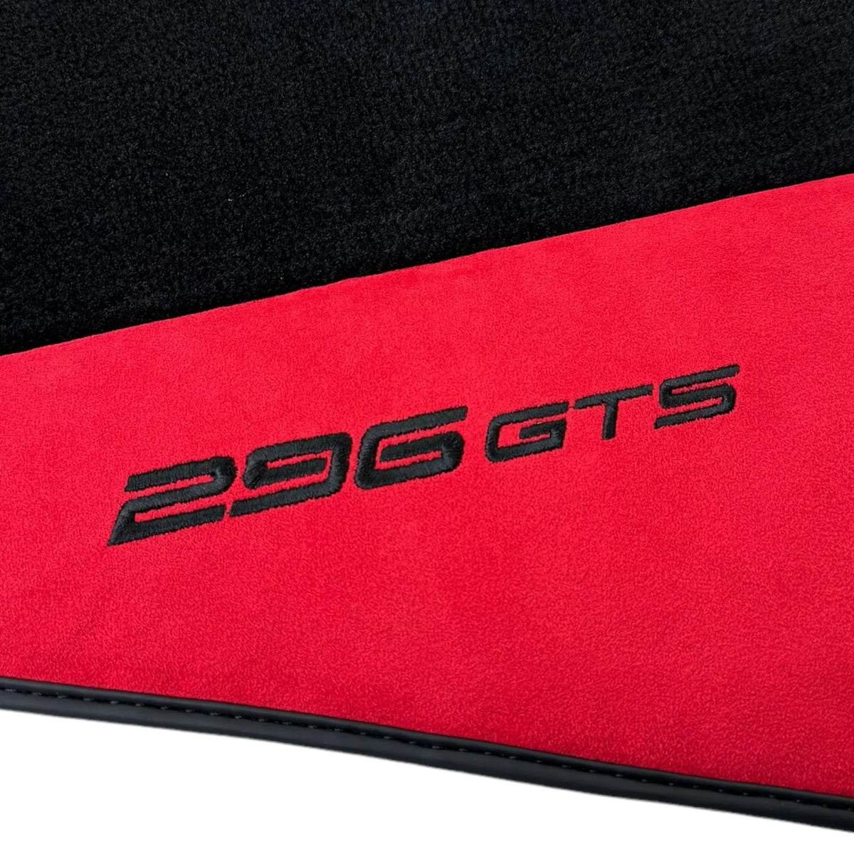 Black Floor Mats for Ferrari 296 GTS (2022-2027) with Red Alcantara Leather - AutoWin