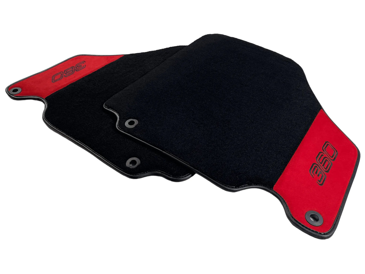 Black Floor Mats For Ferrari 360 Modena 1999-2005 With Red Alcantara Leather - AutoWin