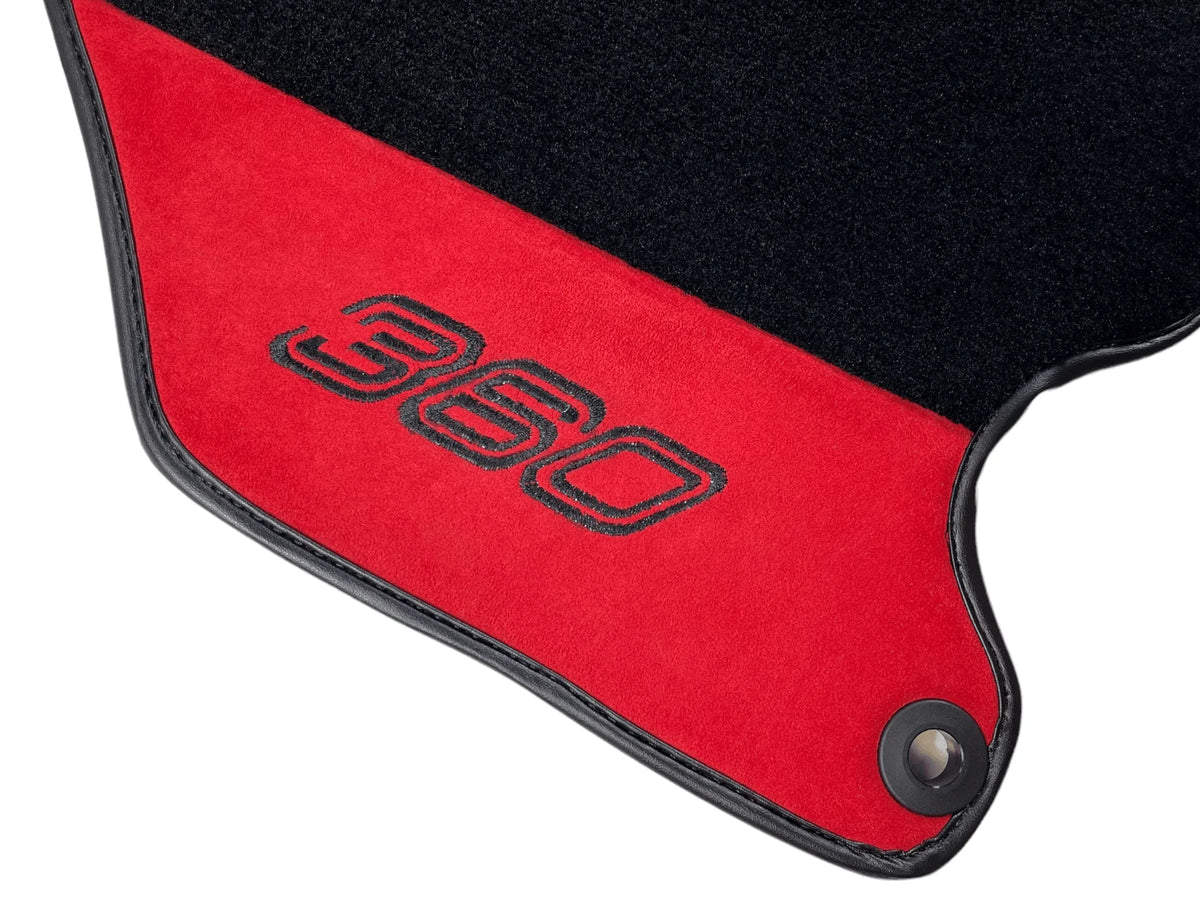 Black Floor Mats For Ferrari 360 Modena 1999-2005 With Red Alcantara Leather - AutoWin