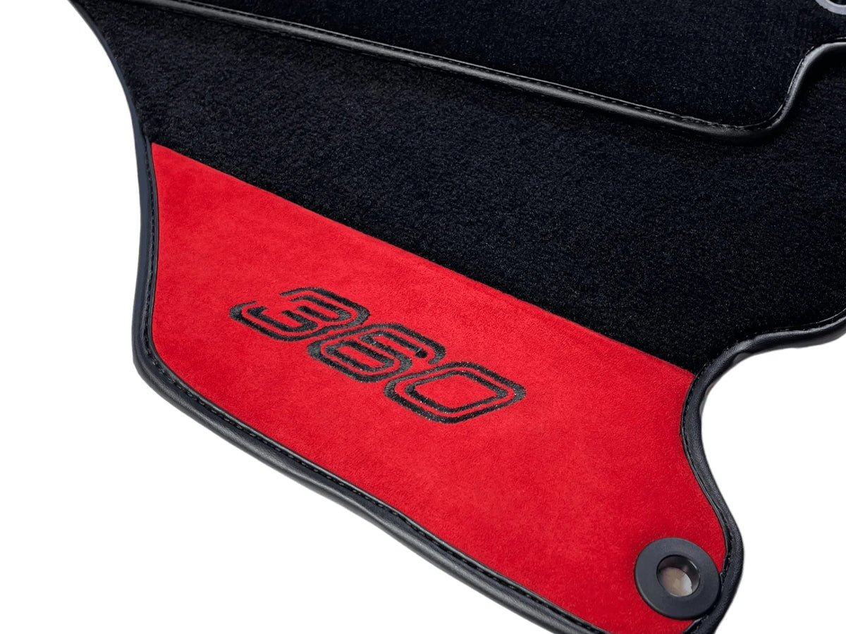 Black Floor Mats For Ferrari 360 Modena 1999-2005 With Red Alcantara Leather - AutoWin