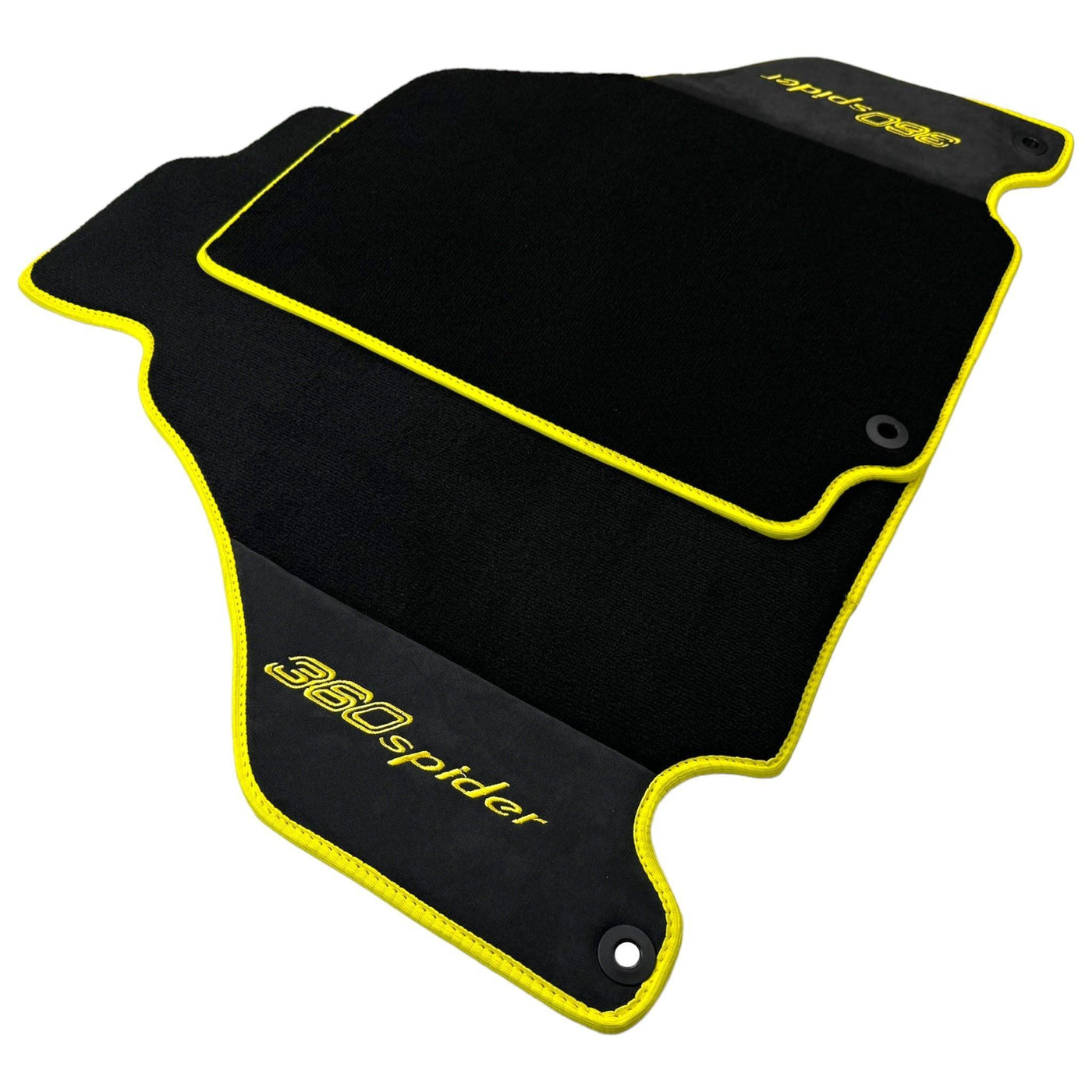 Black Floor Mats for Ferrari 360 Spider with Alcantara Leather | Yellow Trim - AutoWin