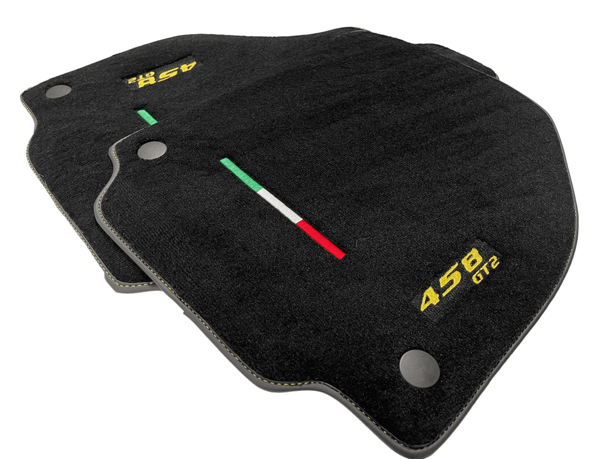 Black Floor Mats For Ferrari 458 Gt2 2012-2015 Yellow Sewing - AutoWin