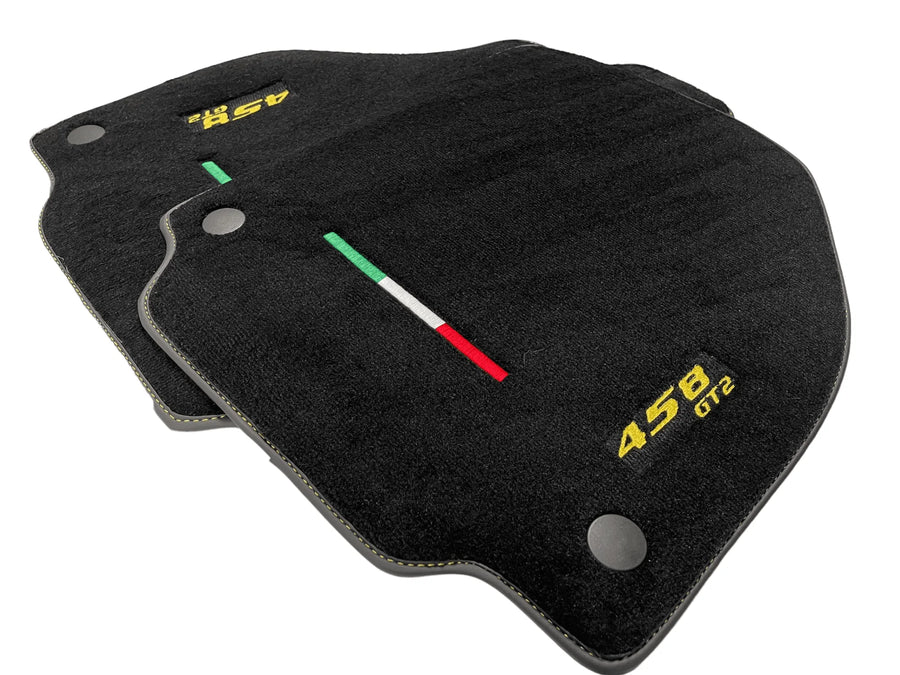 Black Floor Mats For Ferrari 458 Gt2 2012-2015 Yellow Sewing - AutoWin