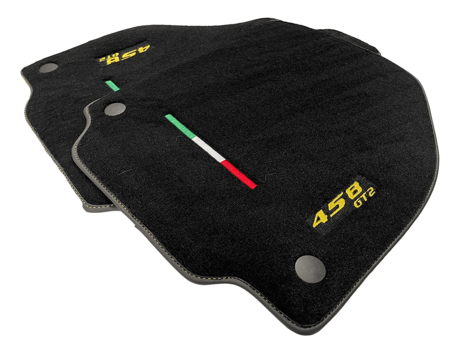 Black Floor Mats For Ferrari 458 Gt2 2012-2015 Yellow Sewing - AutoWin