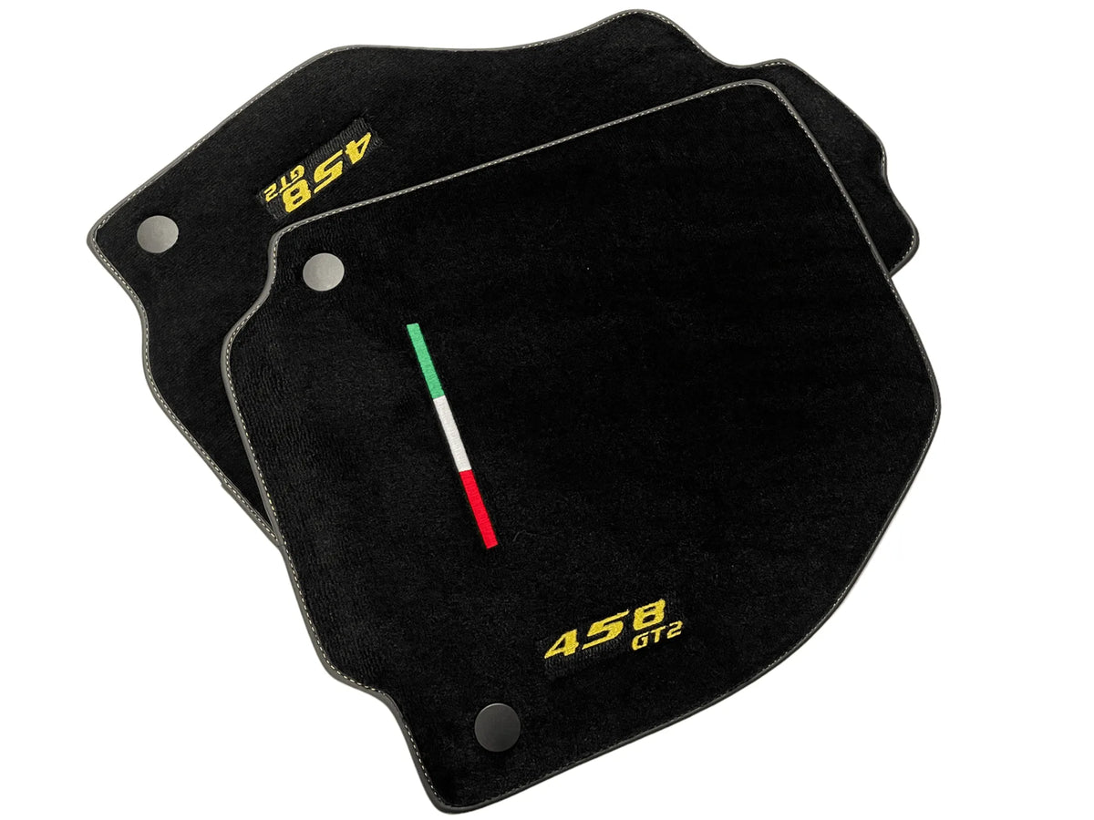 Black Floor Mats For Ferrari 458 Gt2 2012-2015 Yellow Sewing - AutoWin