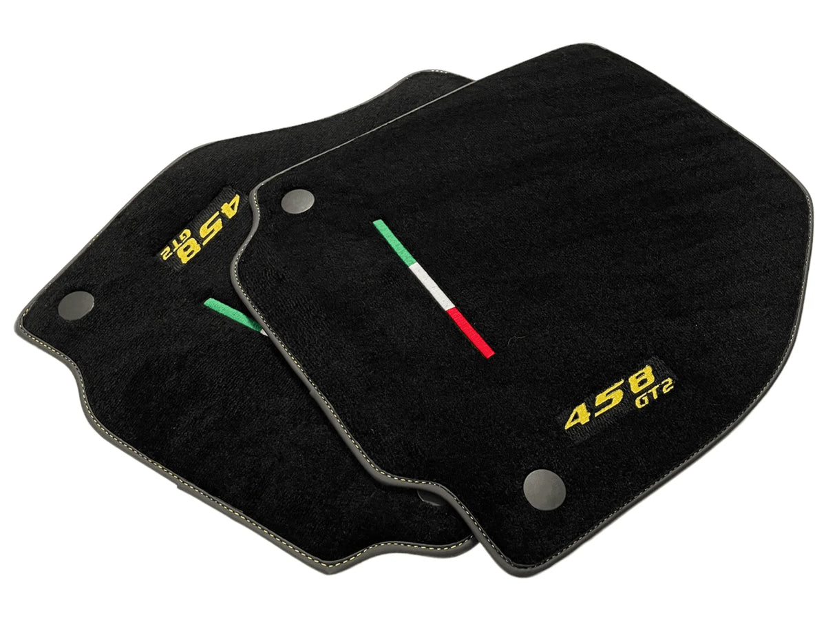 Black Floor Mats For Ferrari 458 Gt2 2012-2015 Yellow Sewing - AutoWin