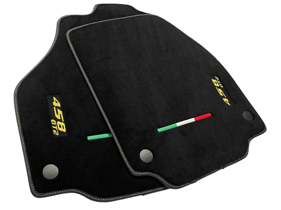 Black Floor Mats For Ferrari 458 Gt2 2012-2015 Yellow Sewing - AutoWin
