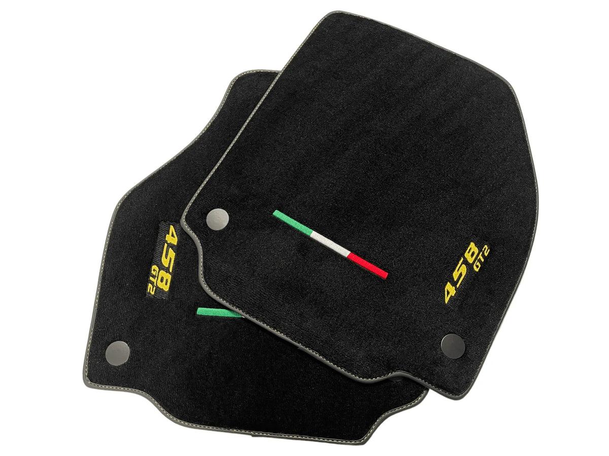 Black Floor Mats For Ferrari 458 Gt2 2012-2015 Yellow Sewing - AutoWin