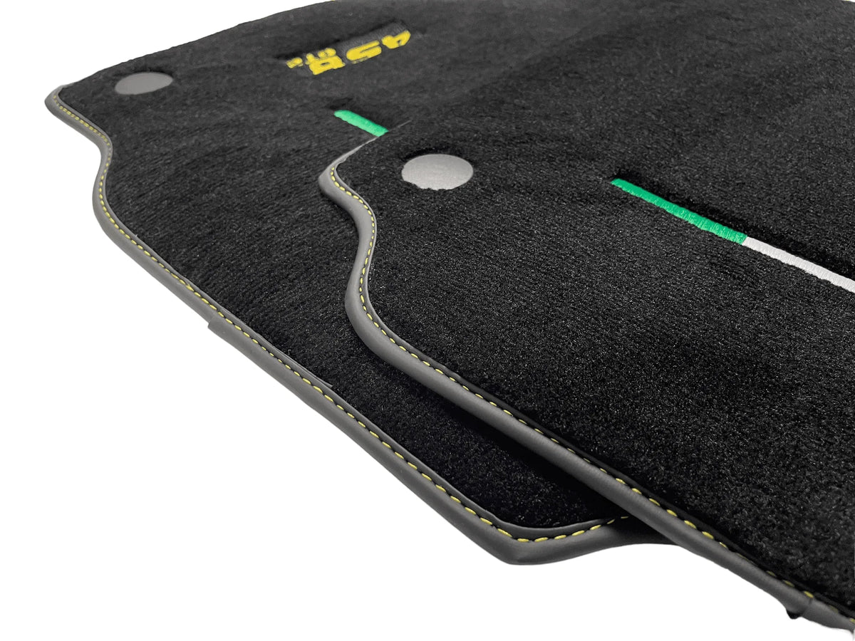 Black Floor Mats For Ferrari 458 Gt2 2012-2015 Yellow Sewing - AutoWin