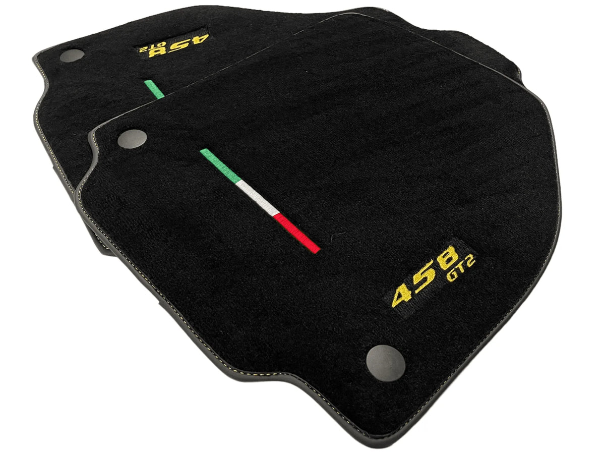 Black Floor Mats For Ferrari 458 Gt2 2012-2015 Yellow Sewing - AutoWin