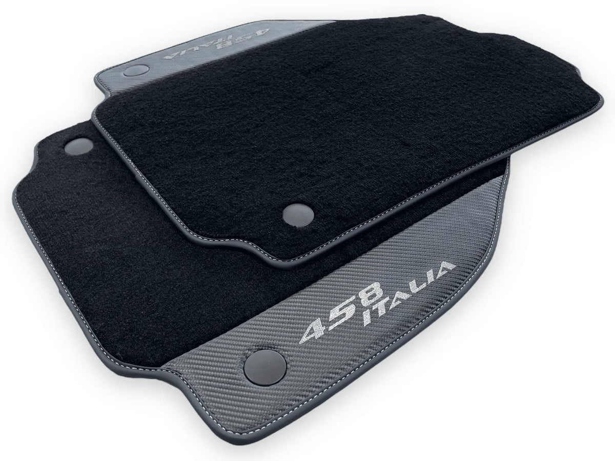 Black Floor Mats For Ferrari 458 Italia 2009-2015 With Carbon Fiber Leather - AutoWin