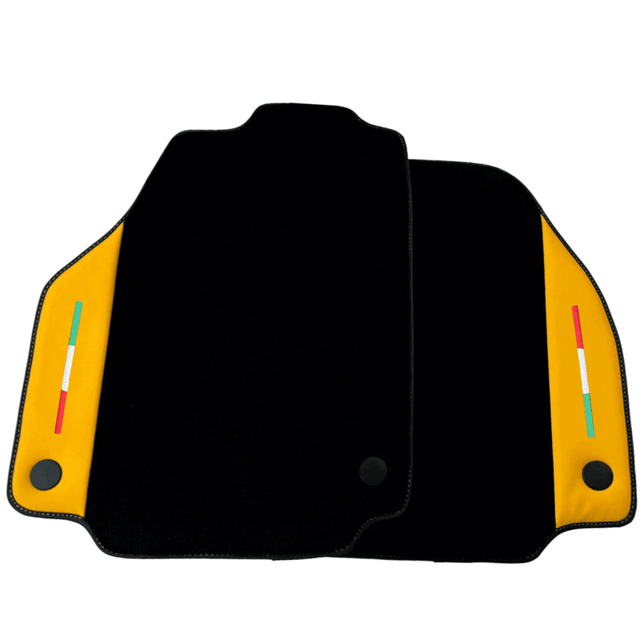 Black Floor Mats for Ferrari 458 Spider (2012-2015) with Yellow Leather | Italian Edition