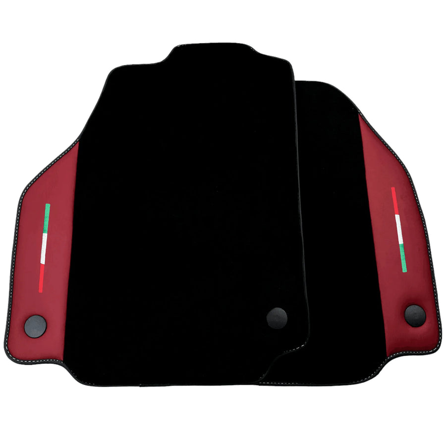 Black Floor Mats for Ferrari 488 GTB (2015-2022) with Bordeaux Nappa Leather