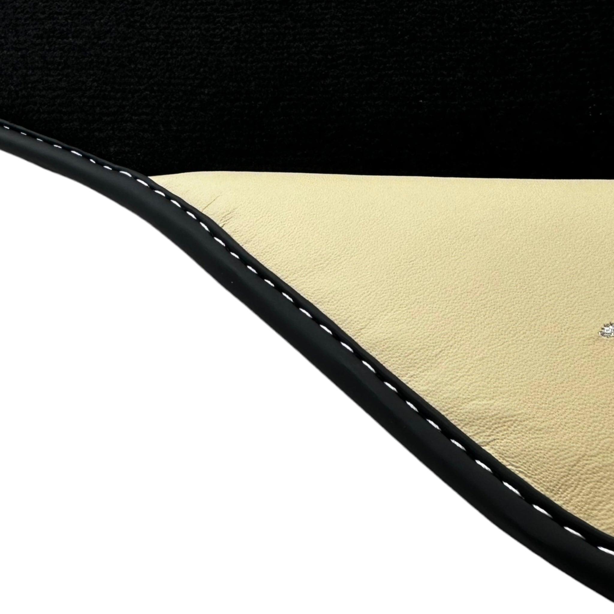 Black Floor Mats for Ferrari 488 Pista Spider (2019-2021) with Crema Nappa Leather - AutoWin