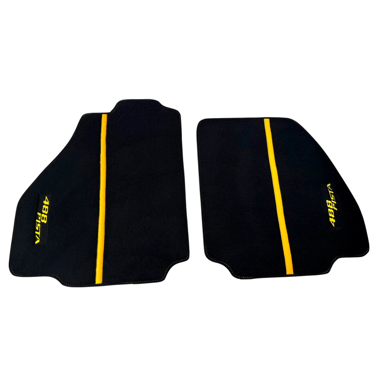Black Floor Mats For Ferrari 488 Pista 2019-2021 With Yellow Leather