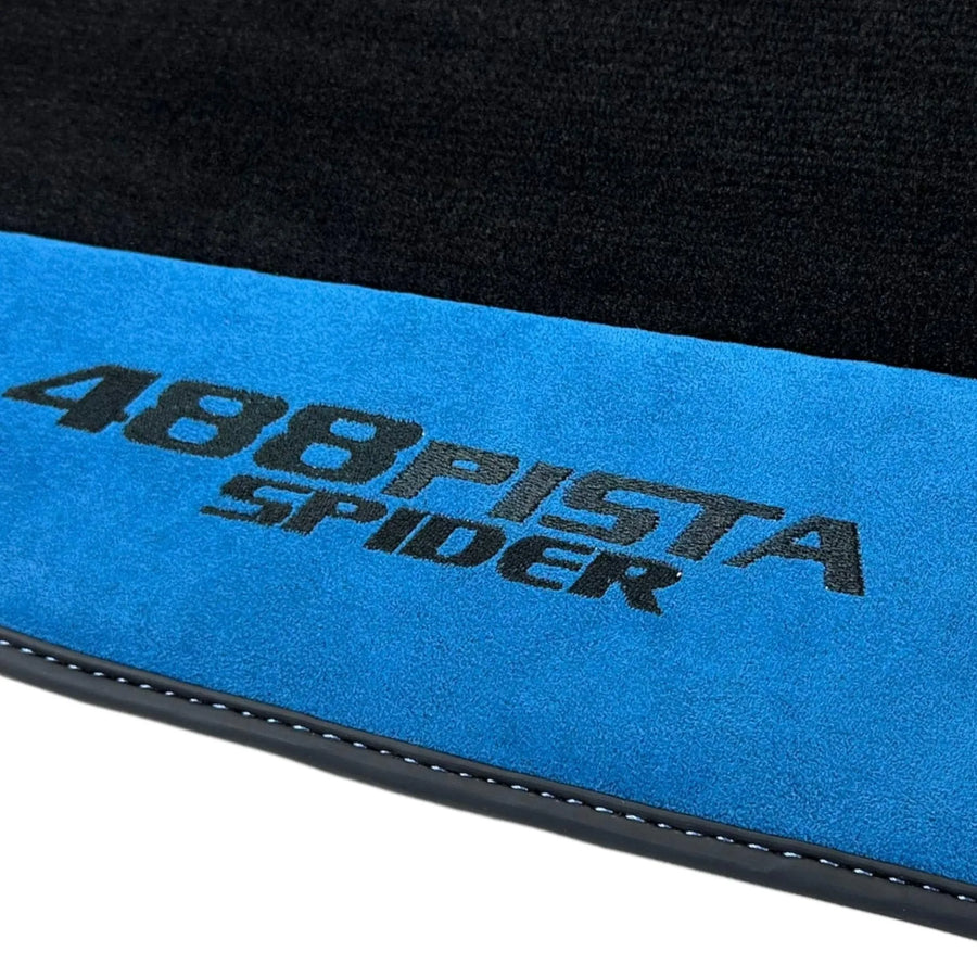 Black Floor Mats For Ferrari 488 Pista Spider 2019-2021 With Blue Alcantara Leather - AutoWin