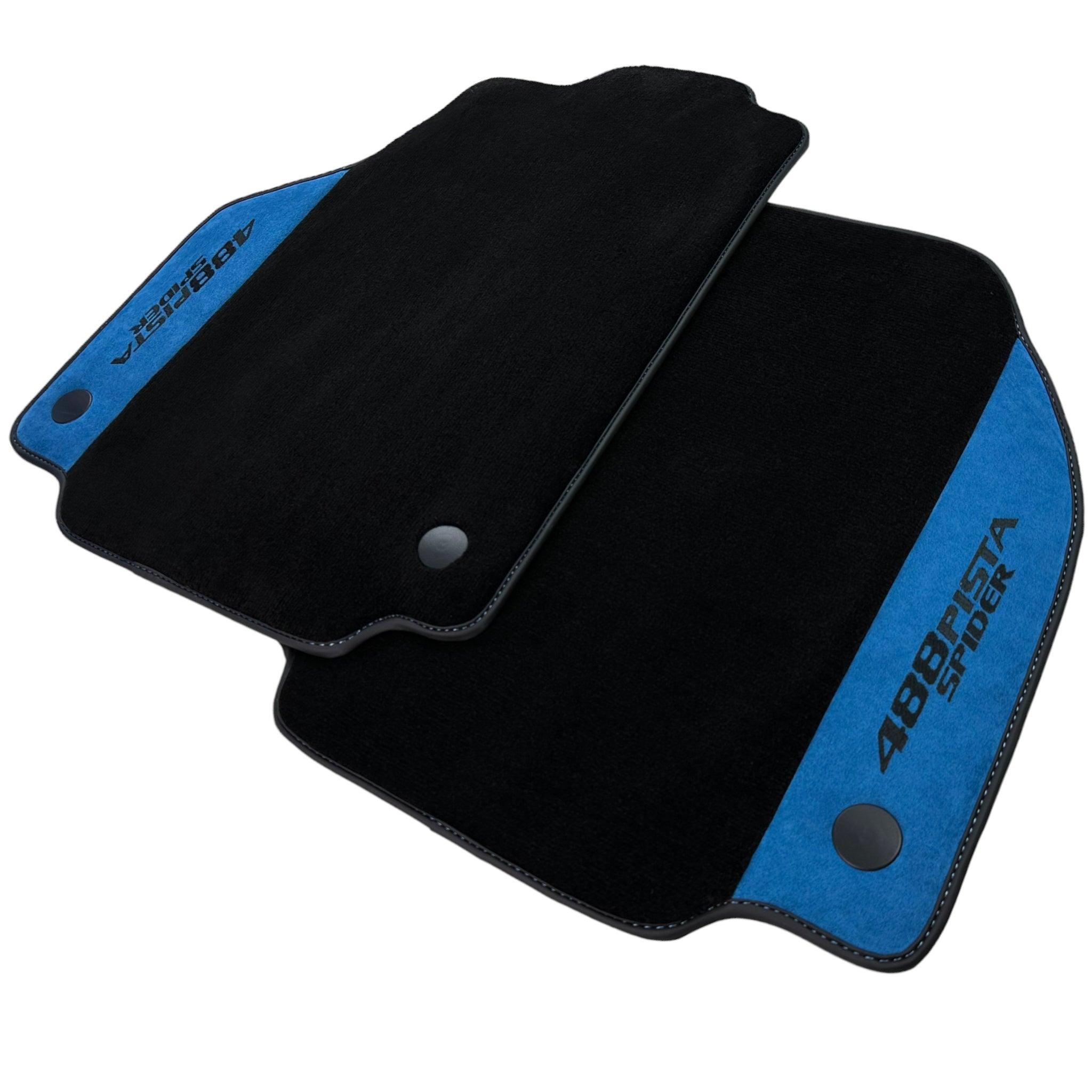 Black Floor Mats For Ferrari 488 Pista Spider 2019-2021 With Blue Alcantara Leather - AutoWin