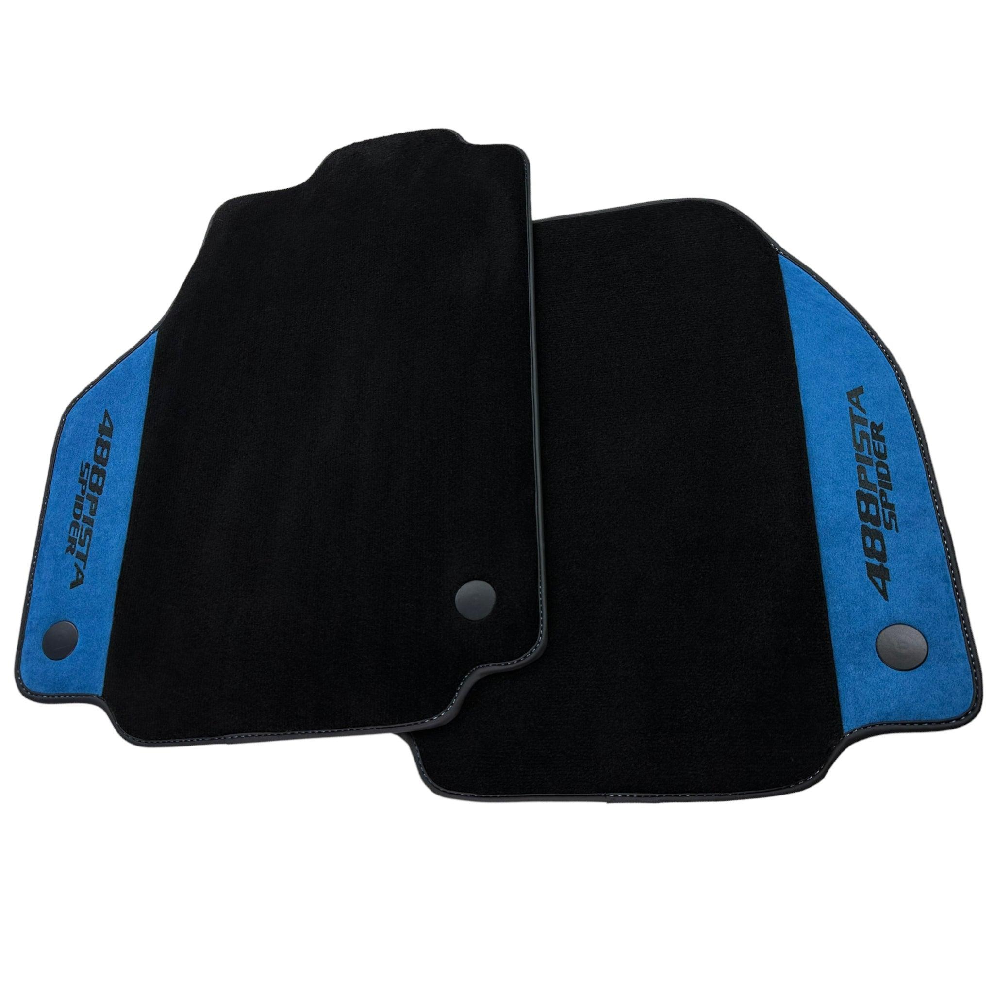 Black Floor Mats For Ferrari 488 Pista Spider 2019-2021 With Blue Alcantara Leather - AutoWin