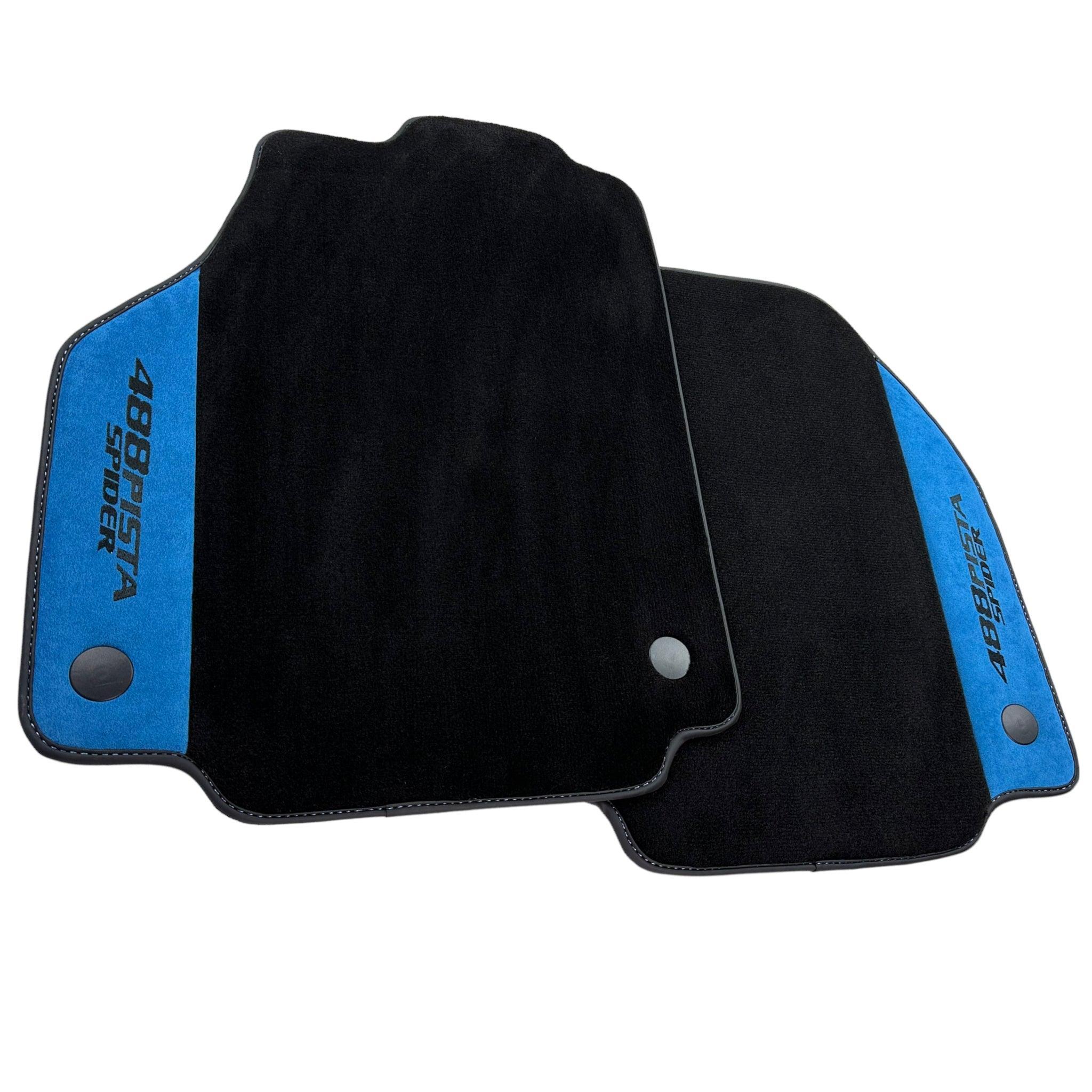 Black Floor Mats For Ferrari 488 Pista Spider 2019-2021 With Blue Alcantara Leather - AutoWin
