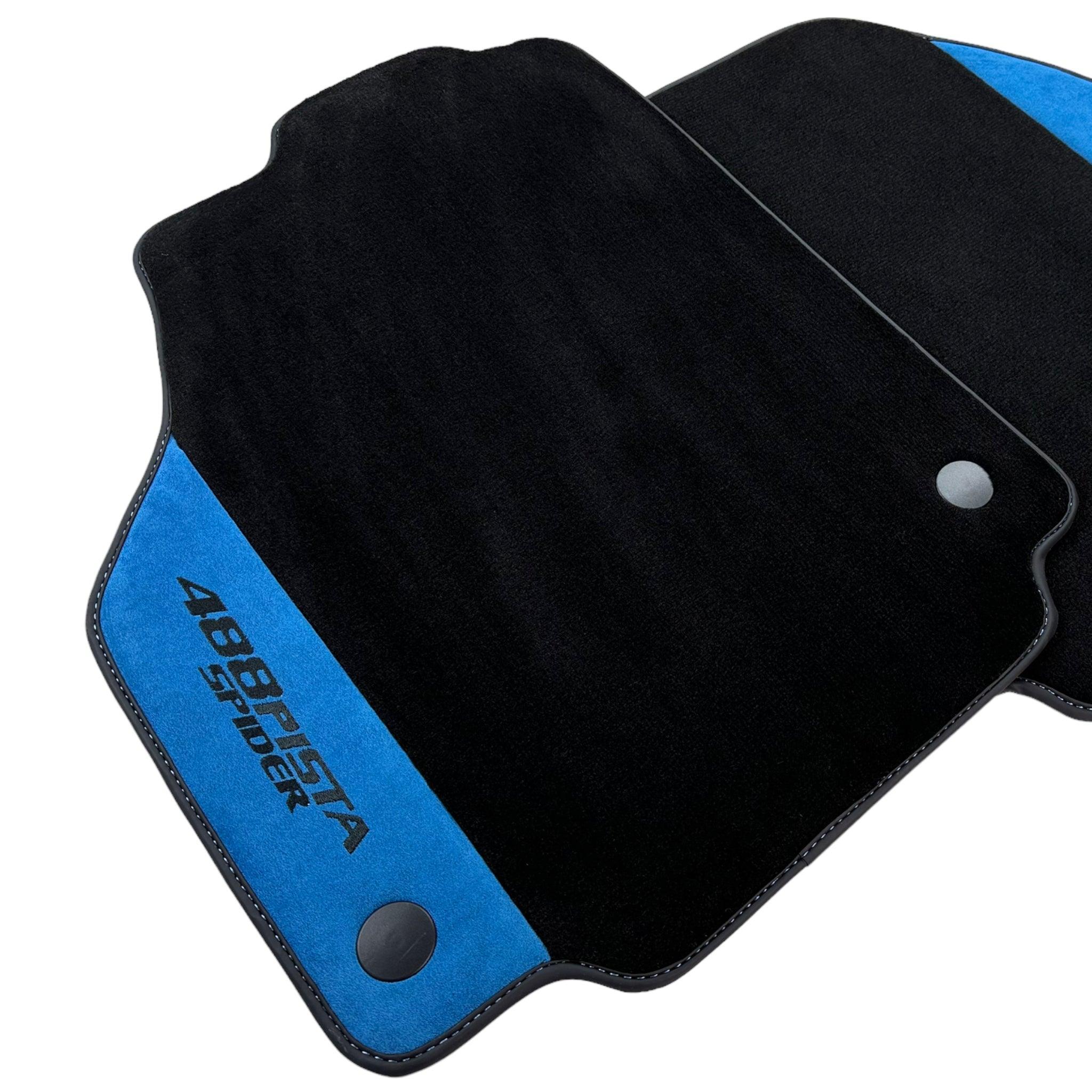 Black Floor Mats For Ferrari 488 Pista Spider 2019-2021 With Blue Alcantara Leather - AutoWin