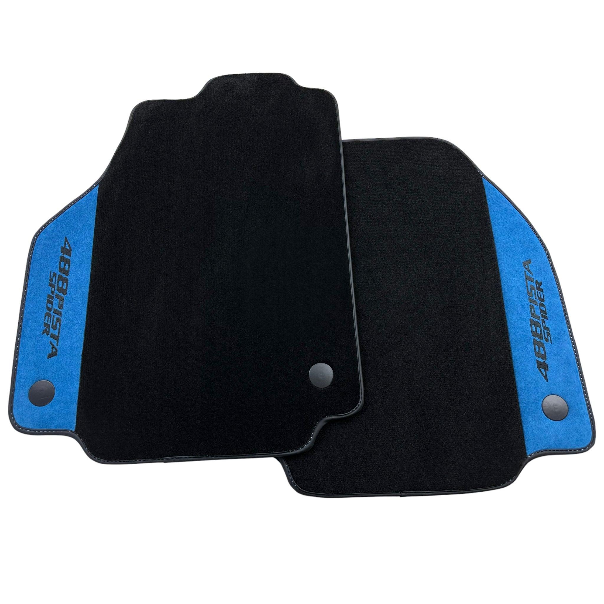 Black Floor Mats For Ferrari 488 Pista Spider 2019-2021 With Blue Alcantara Leather - AutoWin