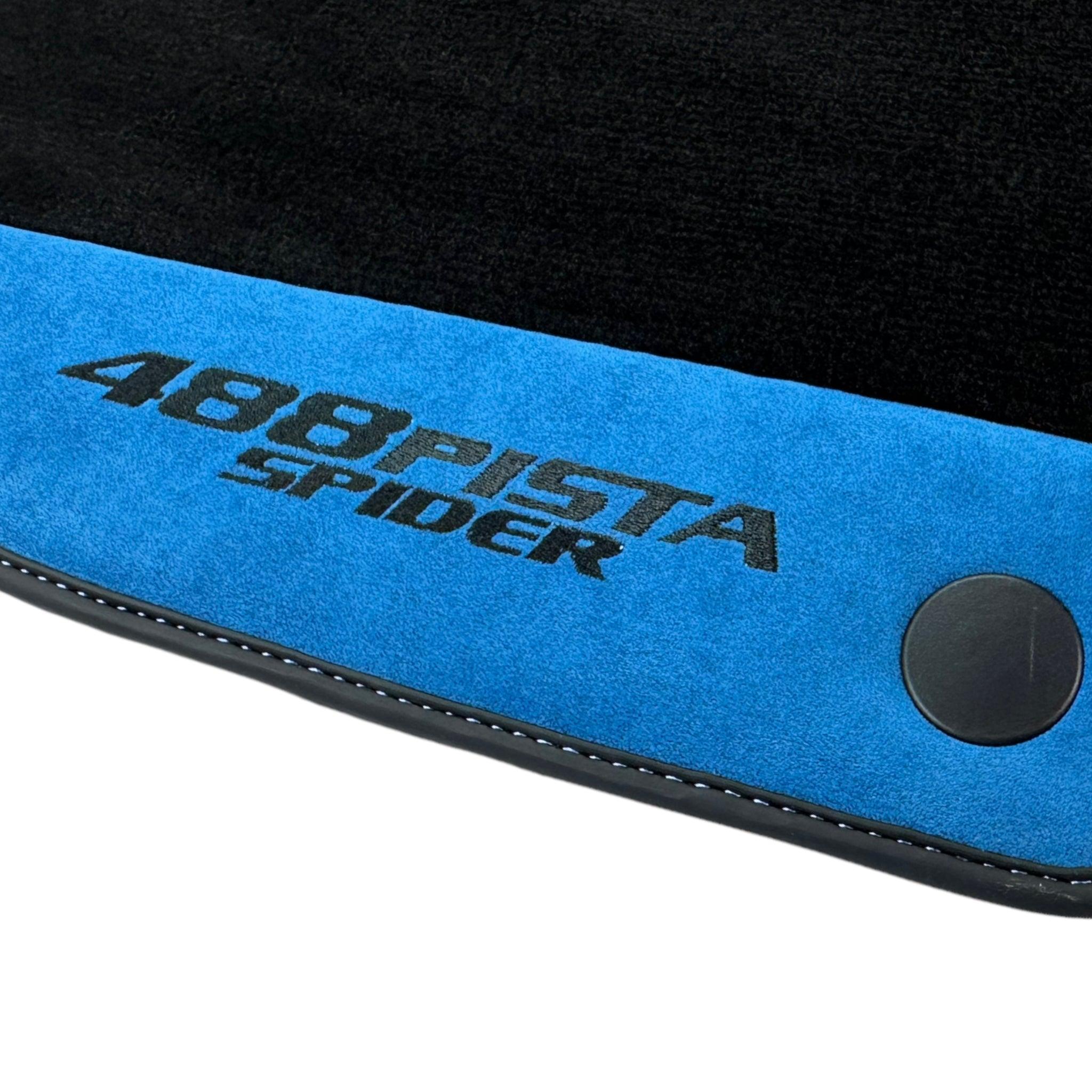 Black Floor Mats For Ferrari 488 Pista Spider 2019-2021 With Blue Alcantara Leather - AutoWin
