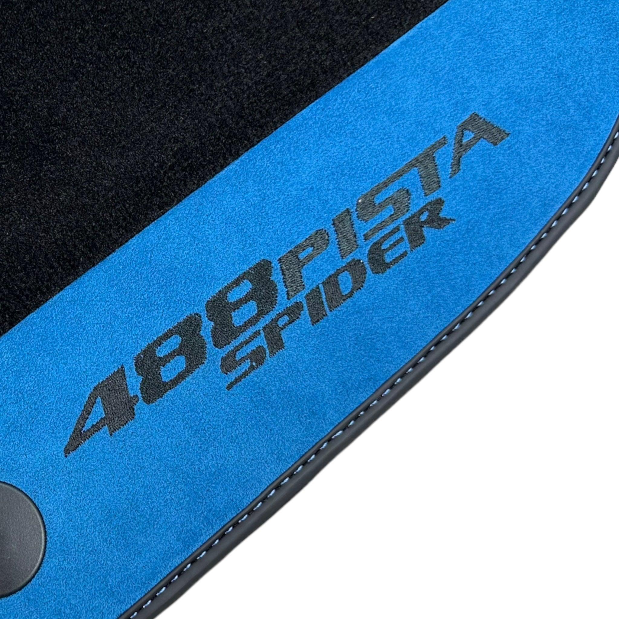 Black Floor Mats For Ferrari 488 Pista Spider 2019-2021 With Blue Alcantara Leather - AutoWin