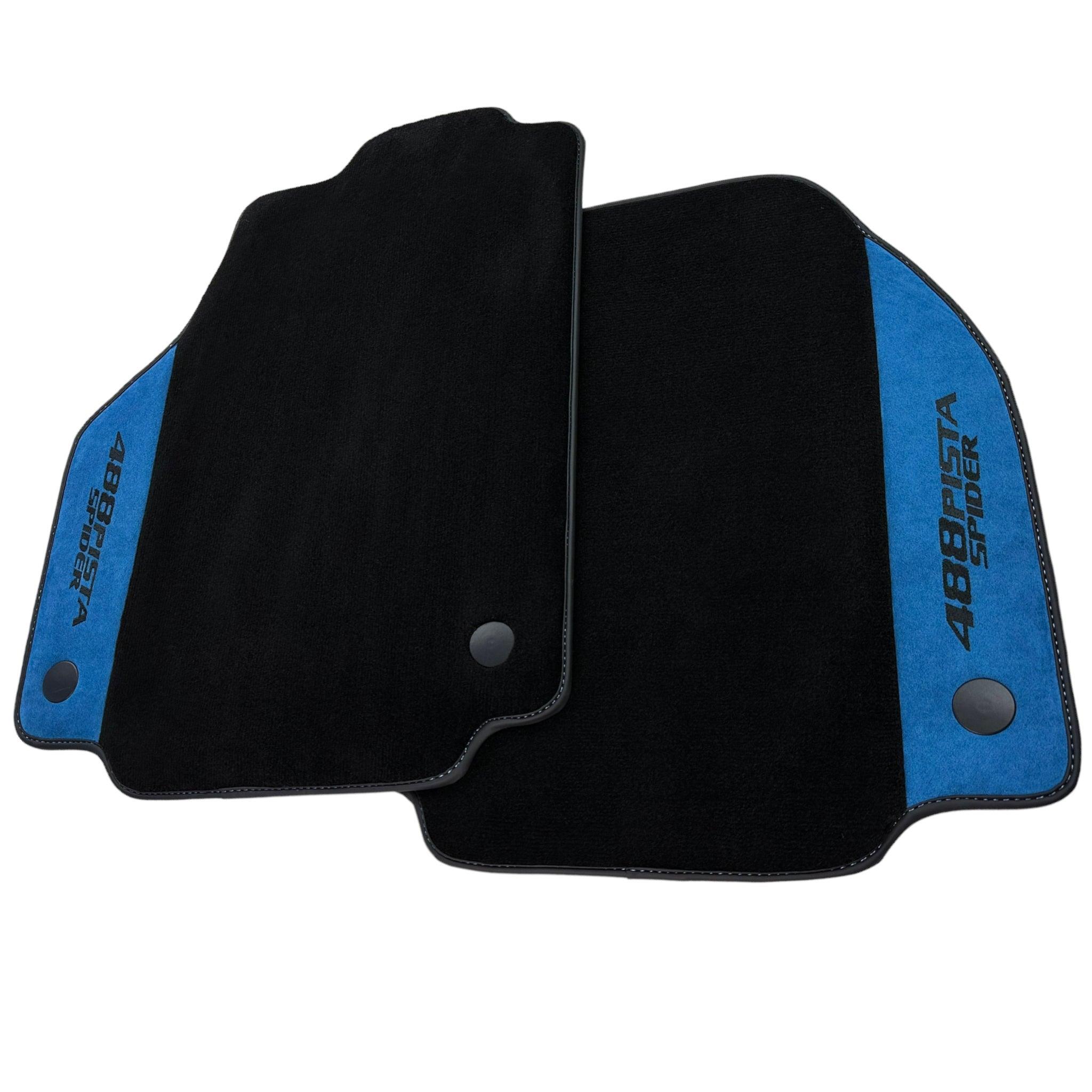 Black Floor Mats For Ferrari 488 Pista Spider 2019-2021 With Blue Alcantara Leather - AutoWin