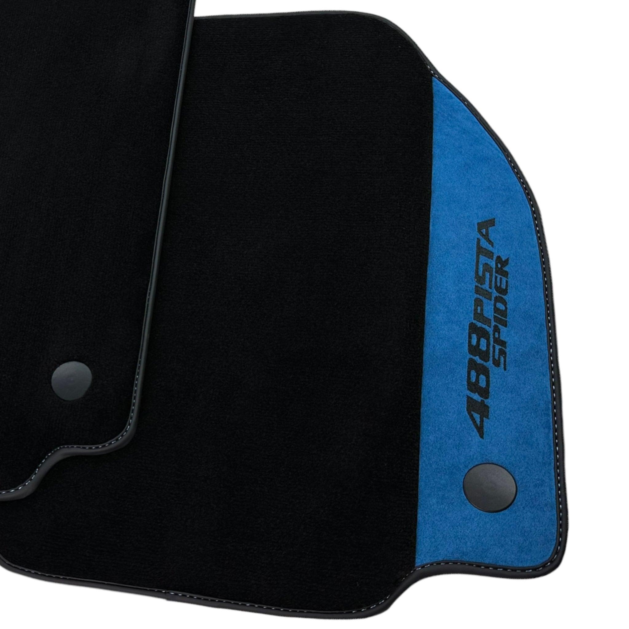 Black Floor Mats For Ferrari 488 Pista Spider 2019-2021 With Blue Alcantara Leather - AutoWin