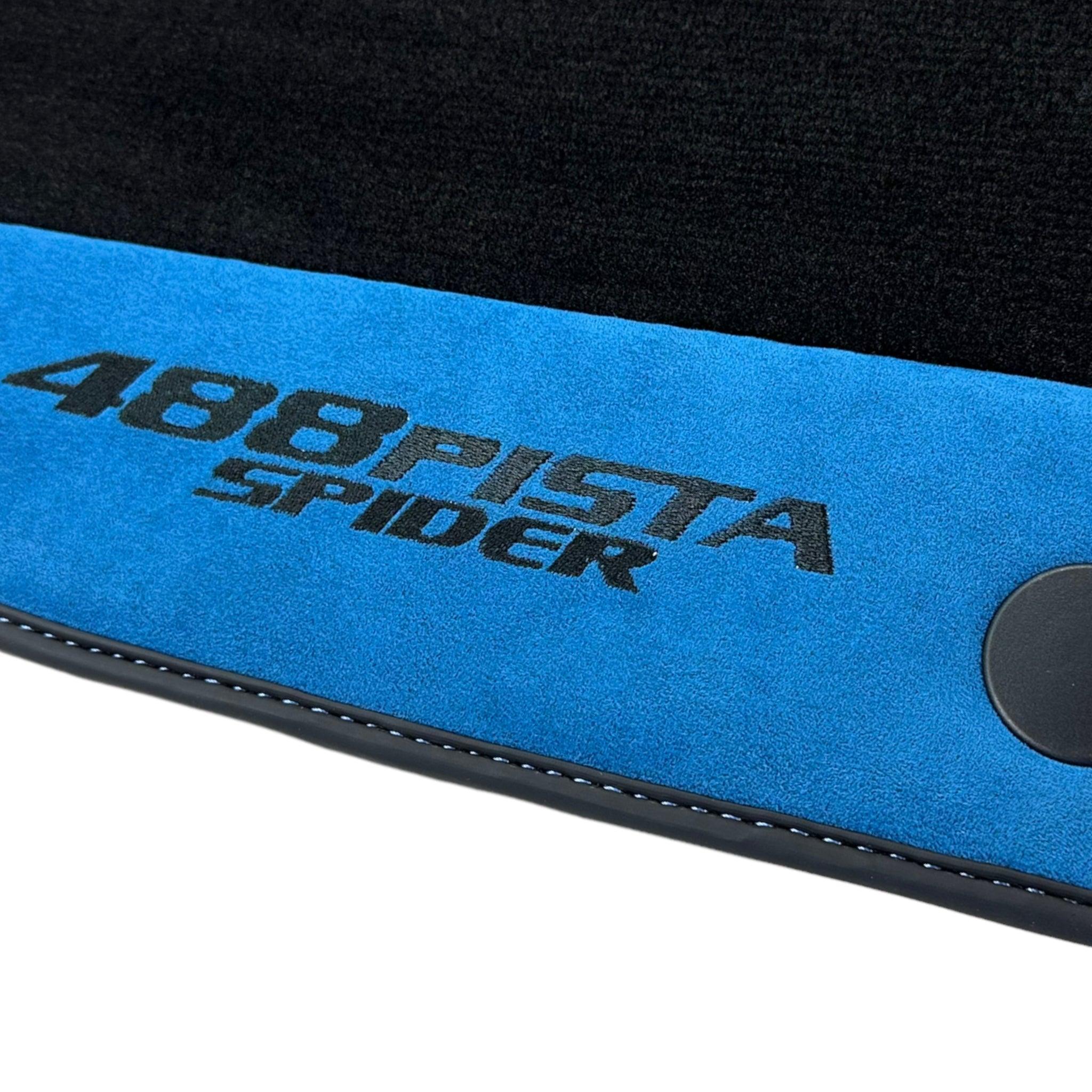 Black Floor Mats For Ferrari 488 Pista Spider 2019-2021 With Blue Alcantara Leather - AutoWin