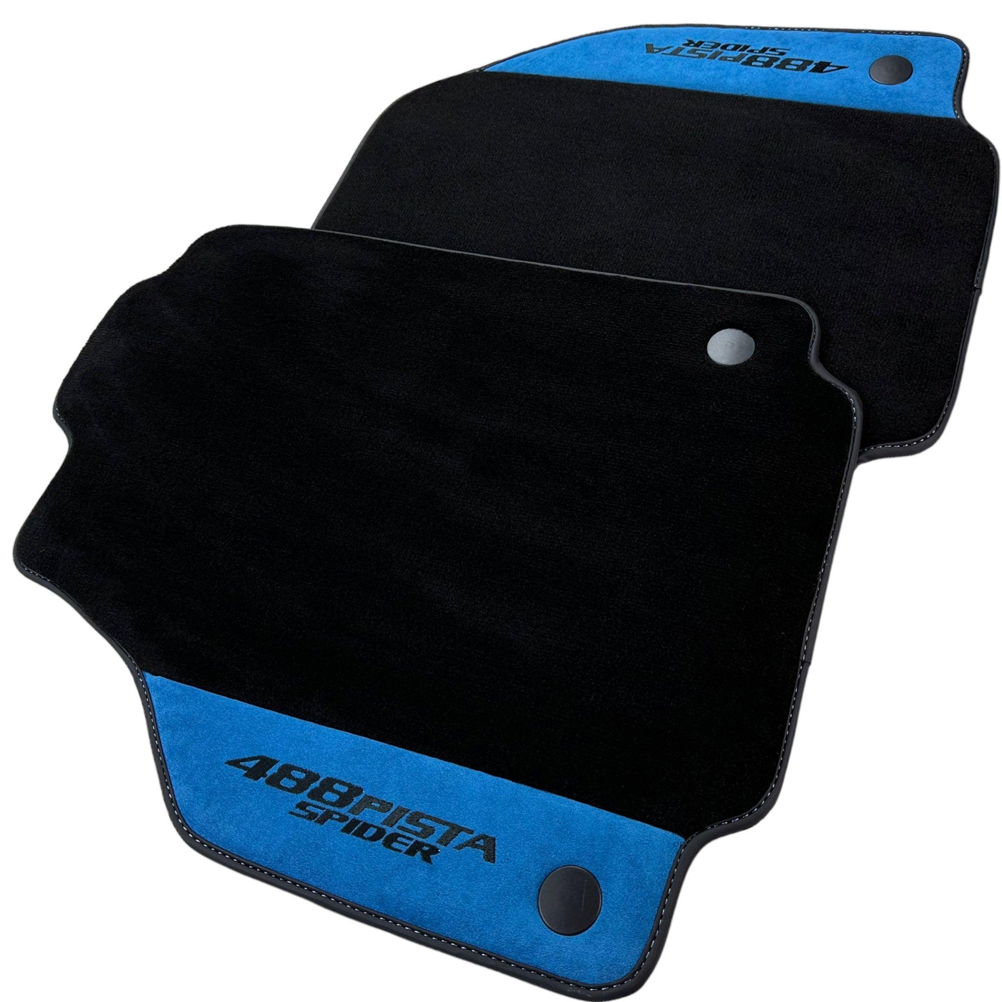 Black Floor Mats For Ferrari 488 Pista Spider 2019-2021 With Blue Alcantara Leather - AutoWin