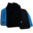 Black Floor Mats For Ferrari 488 Pista Spider 2019-2021 With Blue Alcantara Leather - AutoWin