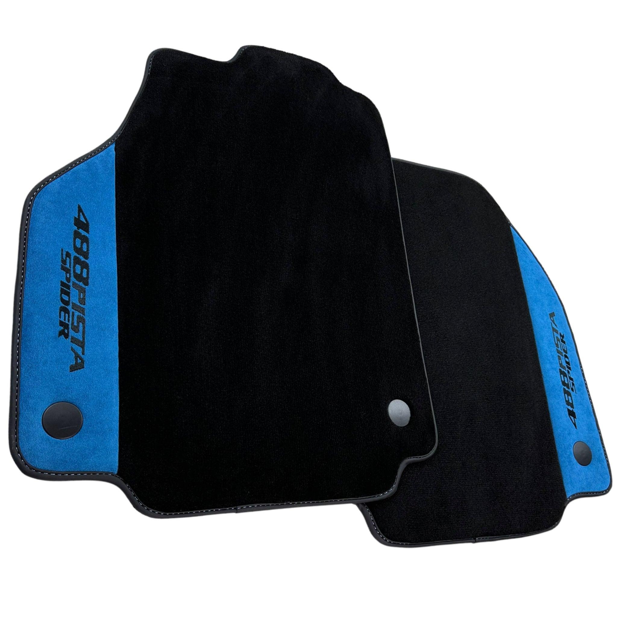 Black Floor Mats For Ferrari 488 Pista Spider 2019-2021 With Blue Alcantara Leather - AutoWin