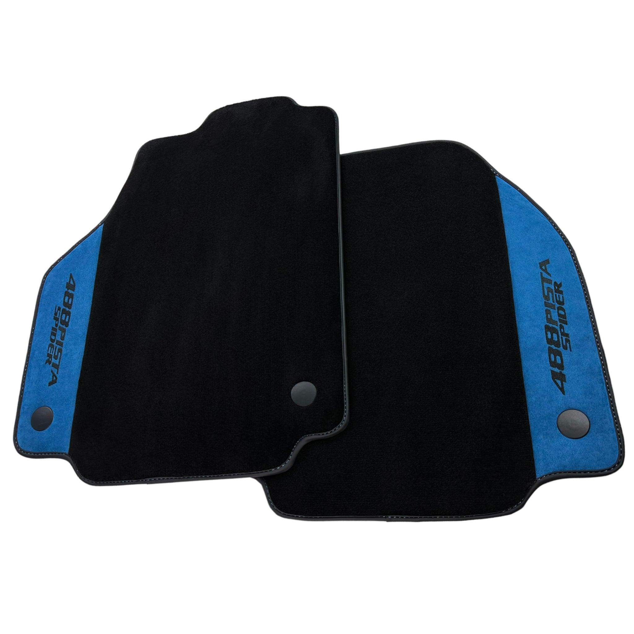 Black Floor Mats For Ferrari 488 Pista Spider 2019-2021 With Blue Alcantara Leather - AutoWin