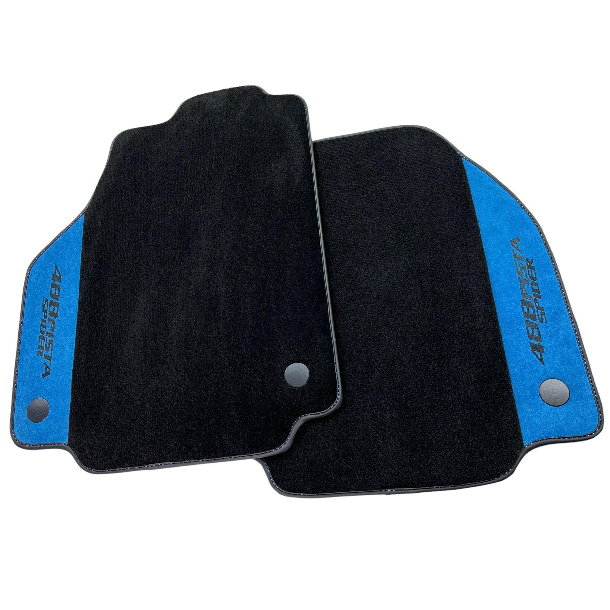 Black Floor Mats For Ferrari 488 Pista Spider 2019-2021 With Blue Alcantara Leather - AutoWin