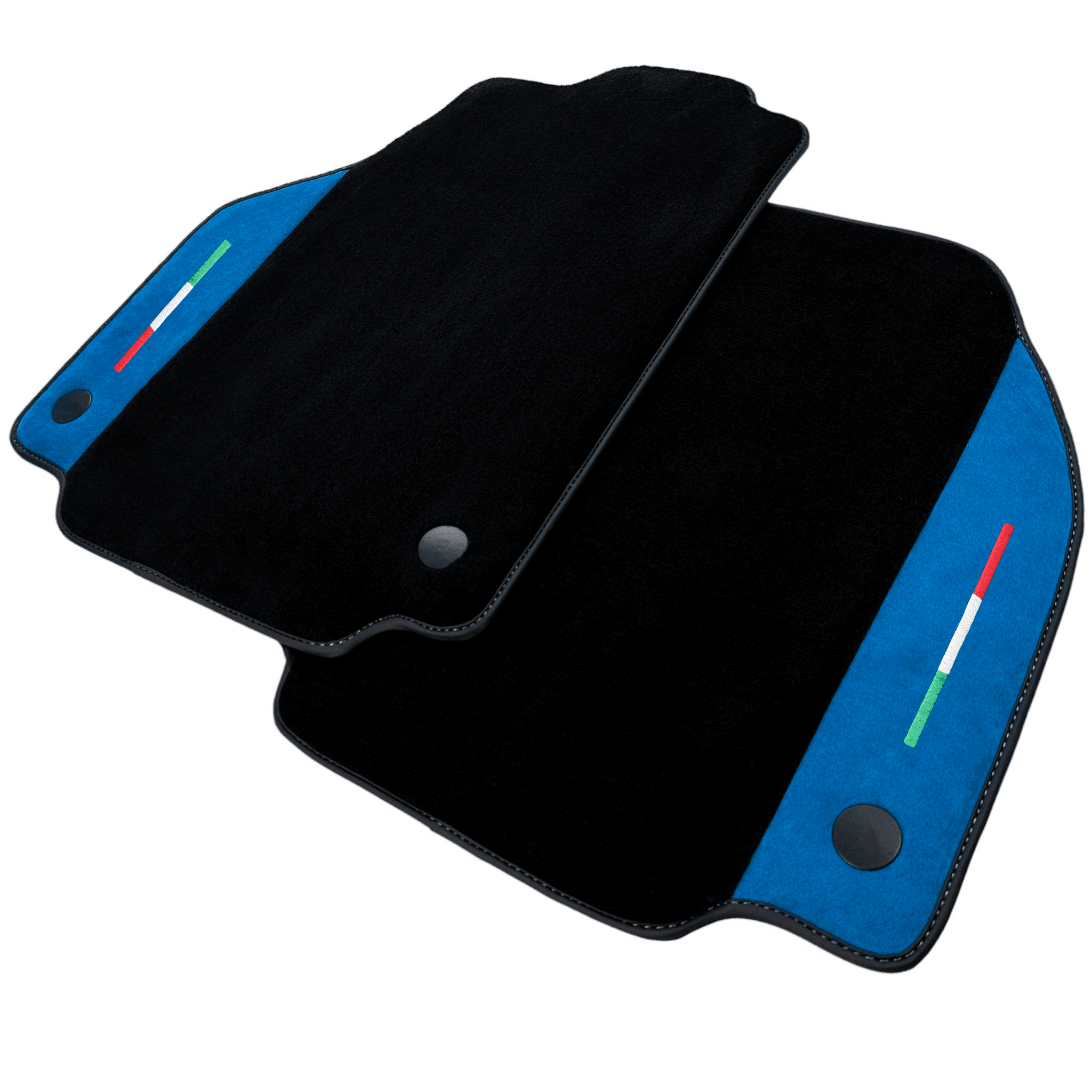 Black Floor Mats For Ferrari 488 Pista Spider 2019-2021 With Blue Alcantara Leather - AutoWin