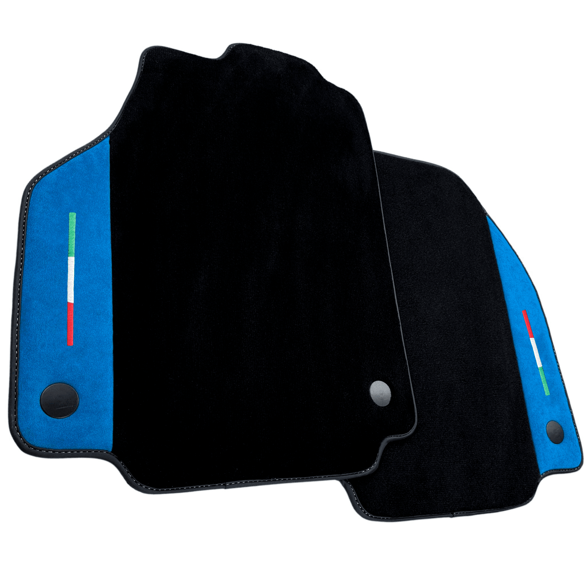 Black Floor Mats For Ferrari 488 Pista Spider 2019-2021 With Blue Alcantara Leather - AutoWin