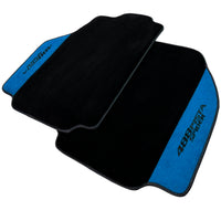 Black Floor Mats For Ferrari 488 Pista Spider 2019-2021 With Blue Alcantara Leather