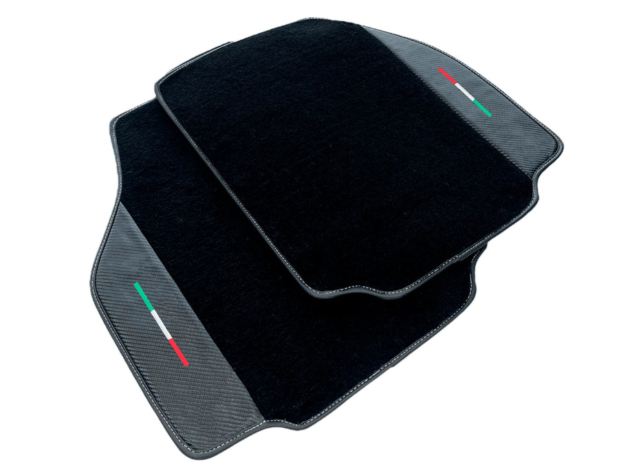 Black Floor Mats For Ferrari 488 Pista Spider 2019-2021 With Carbon Fiber Leather