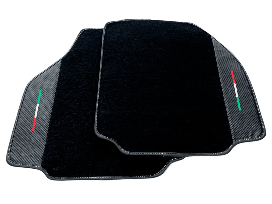 Black Floor Mats For Ferrari 488 Pista Spider 2019-2021 With Carbon Fiber Leather